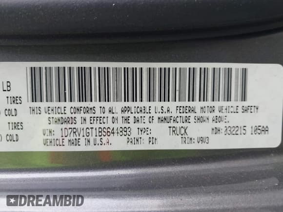 ✅ 2011 Ram 1500 ST • VIN: 1D7RV1GT1BS644893 • Lot: 43798403. Listed on IAAI with 161,088 mi. Free auction sales archive from the USA and detailed vehicle history report at DreamBid. Image 9.