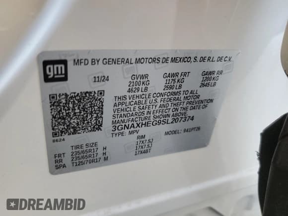 ✅ 2025 Chevrolet Equinox FWD LT • VIN: 3GNAXHEG9SL207374 • Lot: 68394705. Wystawiony na Copart z przebiegiem 16 030 mil. Bezpłatny archiwum sprzedaży aukcyjnych z USA i szczegółowy raport historii pojazdu na DreamBid. Zdjęcie 14.