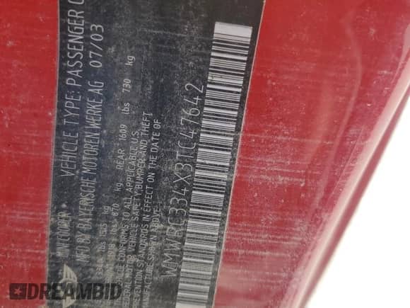 2003 MINI Hardtop with VIN WMWRC334X3TC47642, listed as a Copart auction lot 63665615 with Not provided miles and Salvage title. Bid and sale history available at DreamBid. Image 12.