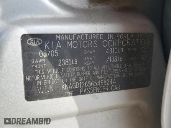 ✅ 2006 Kia Optima LX • VIN: KNAGD126565468244 • Лот: 85373304. Опубликован ранее на Copart с пробегом 118 397 миль. Бесплатный доступ к архиву аукционных продаж из США и подробный отчёт об истории автомобиля на DreamBid. Изображение 12.