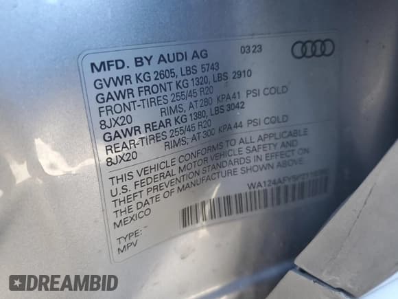 ✅ 2023 Audi SQ5 Sportback Premium Plus • VIN: WA124AFY5P2118392 • Лот: 47560404. Опубликован ранее на Copart с пробегом 2 768 миль. Бесплатный доступ к архиву аукционных продаж из США и подробный отчёт об истории автомобиля на DreamBid. Изображение 13.