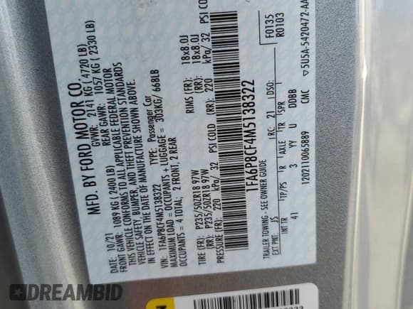 ✅ 2021 Ford Mustang GT • VIN: 1FA6P8CF4M5138322 • Lot: 80683095. Listed on Copart with 32,063 mi. Free auction sales archive from the USA and detailed vehicle history report at DreamBid. Image 13.