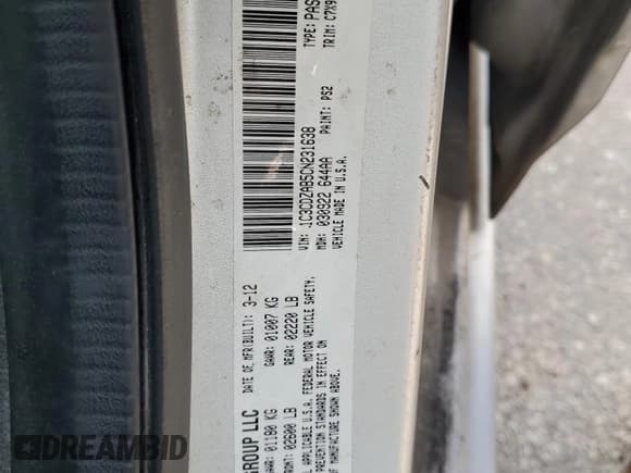 ✅ 2012 Dodge Avenger SE • VIN: 1C3CDZAB5CN231638 • Lot: 73000134. Listed on Copart with 187,257 mi. Free auction sales archive from the USA and detailed vehicle history report at DreamBid. Image 12.