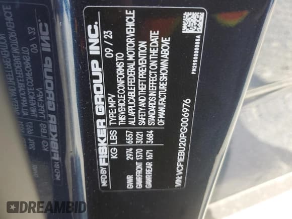 ✅ 2023 Fisker Ocean Extreme • VIN: VCF1EBU20PG006976 • Lot: 54076895. Listed on Copart with Not provided. Free auction sales archive from the USA and detailed vehicle history report at DreamBid. Image 13.