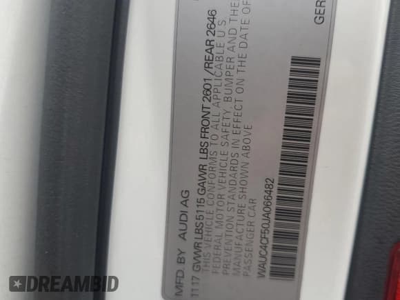 ✅ 2018 Audi S5 Sportback Prestige • VIN: WAUC4CF50JA066482 • Lot: 86727065. Listed on Copart with 66,911 mi. Free auction sales archive from the USA and detailed vehicle history report at DreamBid. Image 12.