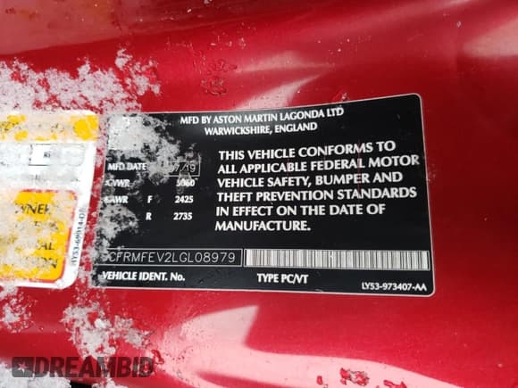 ✅ 2020 Aston Martin DB11 • VIN: SCFRMFEV2LGL08979 • Lot: 88849045. Wystawiony na Copart z przebiegiem Nie podano. Bezpłatny archiwum sprzedaży aukcyjnych z USA i szczegółowy raport historii pojazdu na DreamBid. Zdjęcie 14.