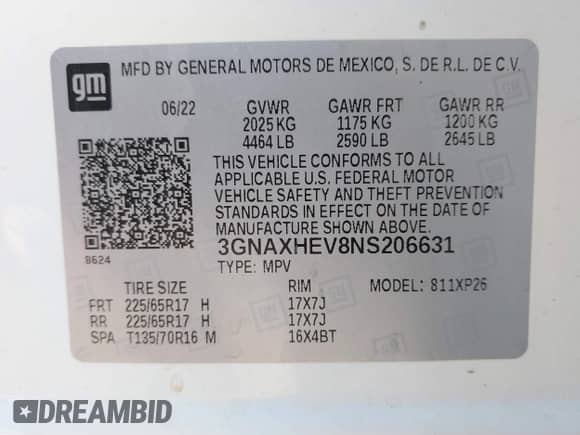 2022 Chevrolet Equinox LS z VIN 3GNAXHEV8NS206631, wystawiony jako IAAI lot #43150880 z przebiegiem 41 107 mil mil oraz . Historia ofert i sprzedaży dostępna na DreamBid. Obrazek 9.