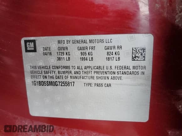 2016 Chevrolet Cruze LT с VIN 1G1BD5SM0G7255817, выставлен на аукционе Copart как лот 57390675 с пробегом 104 805 миль миль и Списание • Salvage title. История ставок и продаж доступна на DreamBid. Изображение 12.