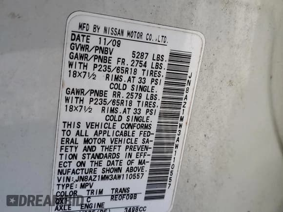 ✅ 2010 Nissan Murano SL • VIN: JN8AZ1MW3AW110557 • Lot: 91127125. Listed on Copart with 95,061 mi. Free auction sales archive from the USA and detailed vehicle history report at DreamBid. Image 13.