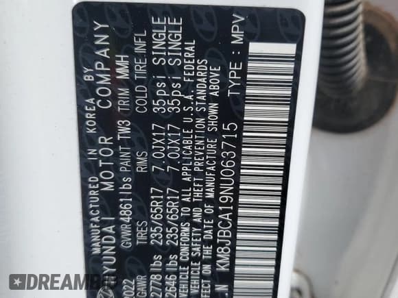 ✅ 2022 Hyundai Tucson Blue • VIN: KM8JBCA19NU063715 • Lot: 70663104. Wystawiony na Copart z przebiegiem 36 603 mil. Bezpłatny archiwum sprzedaży aukcyjnych z USA i szczegółowy raport historii pojazdu na DreamBid. Zdjęcie 13.