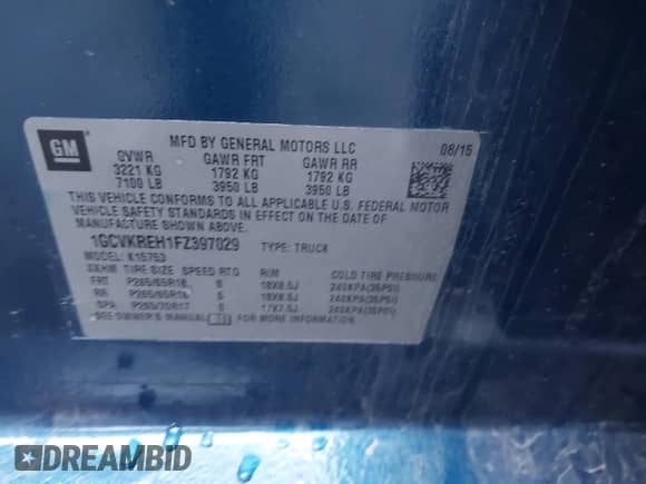 2015 Chevrolet Silverado 1500 LT z VIN 1GCVKREH1FZ397029, wystawiony jako IAAI lot #43417979 z przebiegiem 106 888 mil mil oraz . Historia ofert i sprzedaży dostępna na DreamBid. Obrazek 9.