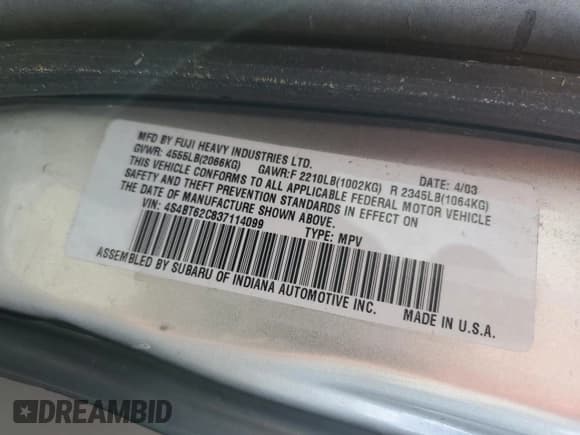 ✅ 2003 Subaru Baja Special Sports • VIN: 4S4BT62C837114099 • Лот: 61437435. Опубликован ранее на Copart с пробегом 240 043 миль. Бесплатный доступ к архиву аукционных продаж из США и подробный отчёт об истории автомобиля на DreamBid. Изображение 12.