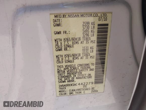 ✅ 2010 Nissan Frontier SE • VIN: 1N6AD0ER1AC442279 • Lot: 43664886. Wystawiony na IAAI z przebiegiem 117 410 mil. Bezpłatny archiwum sprzedaży aukcyjnych z USA i szczegółowy raport historii pojazdu na DreamBid. Zdjęcie 9.