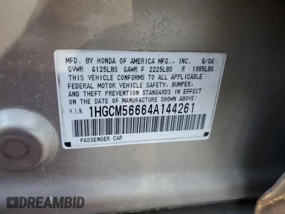 ✅ 2004 Honda Accord EX • VIN: 1HGCM56664A144261 • Lot: 90887475. Wystawiony na Copart z przebiegiem 175 349 mil. Bezpłatny archiwum sprzedaży aukcyjnych z USA i szczegółowy raport historii pojazdu na DreamBid. Zdjęcie 12.