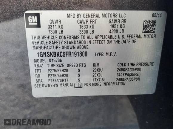 2015 Chevrolet Tahoe LT with VIN 1GNSKBKC6FR191800, listed as a Copart auction lot 81899945 with 138,801 mi miles and Clean title. Bid and sale history available at DreamBid. Image 13.