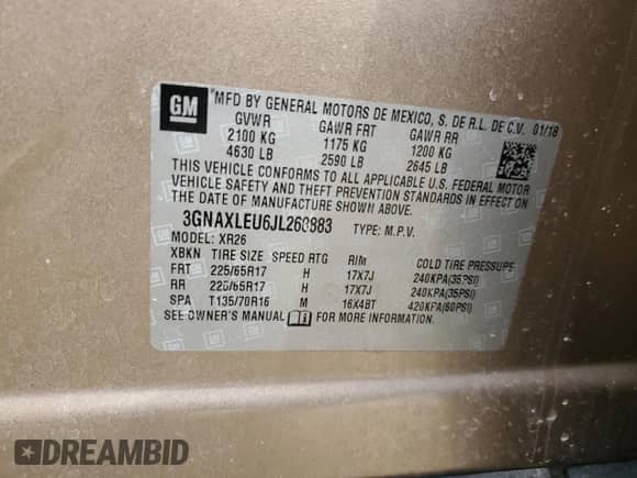 2018 Chevrolet Equinox LT z VIN 3GNAXLEU6JL268883, wystawiony jako Copart lot #44212915 z przebiegiem 91 552 mil mil oraz Szkoda całkowita • Salvage title. Historia ofert i sprzedaży dostępna na DreamBid. Obrazek 13.