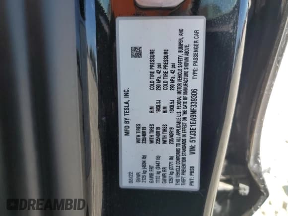 ✅ 2022 Tesla Model 3 • VIN: 5YJ3E1EA9NF339306 • Lot: 48377555. Wystawiony na Copart z przebiegiem 25 847 mil. Bezpłatny archiwum sprzedaży aukcyjnych z USA i szczegółowy raport historii pojazdu na DreamBid. Zdjęcie 14.