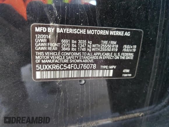 ✅ 2015 BMW X5 xDrive50i • VIN: 5UXKR6C54F0J76078 • Lot: 70880174. Listed on Copart with 82,020 mi. Free auction sales archive from the USA and detailed vehicle history report at DreamBid. Image 13.