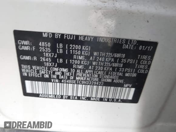 ✅ 2017 Subaru Outback Touring • VIN: 4S4BSETC9H3329422 • Лот: 42591111. Опубликован ранее на IAAI с пробегом 96 474 миль. Бесплатный доступ к архиву аукционных продаж из США и подробный отчёт об истории автомобиля на DreamBid. Изображение 9.