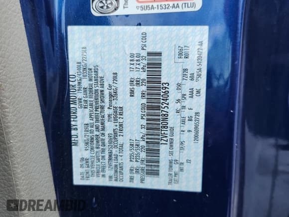 ✅ 2007 Ford Mustang Deluxe • VIN: 1ZVFT80N875240693 • Lot: 80310495. Listed on Copart with 114,409 mi. Free auction sales archive from the USA and detailed vehicle history report at DreamBid. Image 12.