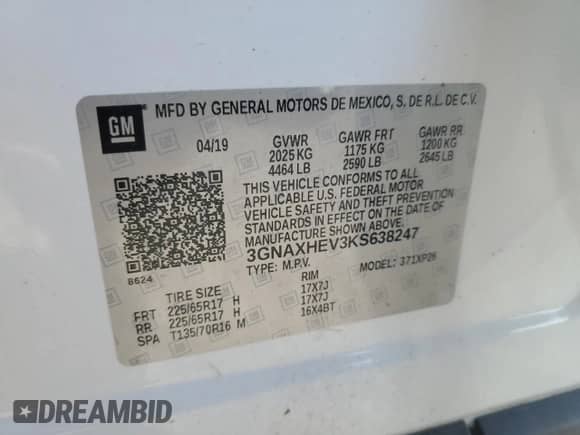 2019 Chevrolet Equinox LS с VIN 3GNAXHEV3KS638247, выставлен на аукционе Copart как лот 84732065 с пробегом 76 994 миль миль и Списание • Salvage title. История ставок и продаж доступна на DreamBid. Изображение 13.