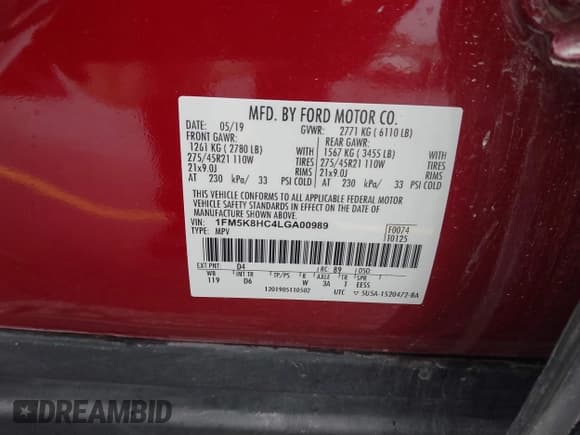 ✅ 2020 Ford Explorer Platinum • VIN: 1FM5K8HC4LGA00989 • Лот: 40040959. Опубликован ранее на IAAI с пробегом 72 621 миль. Бесплатный доступ к архиву аукционных продаж из США и подробный отчёт об истории автомобиля на DreamBid. Изображение 9.