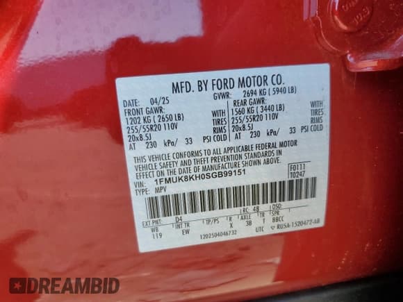 ✅ 2025 Ford Explorer ST-Line • VIN: 1FMUK8KH0SGB99151 • Lot: 80680495. Wystawiony na Copart z przebiegiem 2 446 mil. Bezpłatny archiwum sprzedaży aukcyjnych z USA i szczegółowy raport historii pojazdu na DreamBid. Zdjęcie 13.