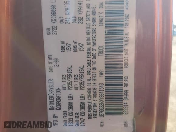 ✅ 2000 Dodge Dakota Sport • VIN: 1B7GG22NXYS641543 • Lot: 79862634. Wystawiony na Copart z przebiegiem 224 750 mil. Bezpłatny archiwum sprzedaży aukcyjnych z USA i szczegółowy raport historii pojazdu na DreamBid. Zdjęcie 12.