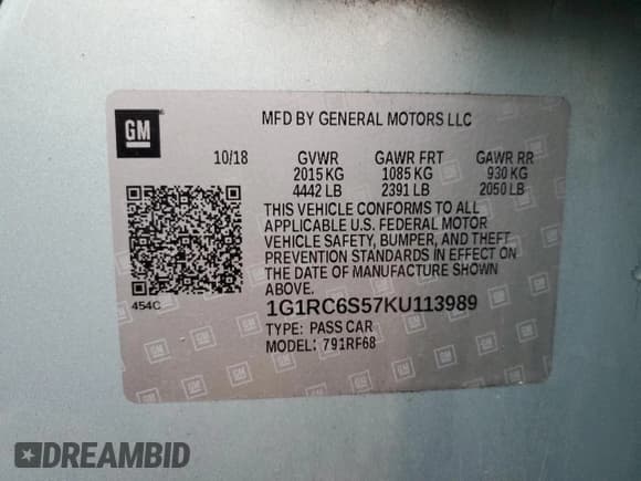 ✅ 2019 Chevrolet Volt LT • VIN: 1G1RC6S57KU113989 • Lot: 68254165. Wystawiony na Copart z przebiegiem 56 582 mil. Bezpłatny archiwum sprzedaży aukcyjnych z USA i szczegółowy raport historii pojazdu na DreamBid. Zdjęcie 12.