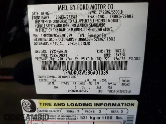 ✅ 2008 Ford Taurus X Limited • VIN: 1FMDK03W58GA01039 • Lot: 60276125. Listed on Copart with 127,419 mi. Free auction sales archive from the USA and detailed vehicle history report at DreamBid. Image 13.