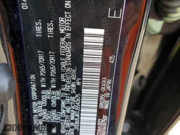 ✅ 2018 Toyota 4Runner SR5 Premium • VIN: JTEBU5JR7J5543675 • Lot: 85124965. Listed on Copart with 102,754 mi. Free auction sales archive from the USA and detailed vehicle history report at DreamBid. Image 13.