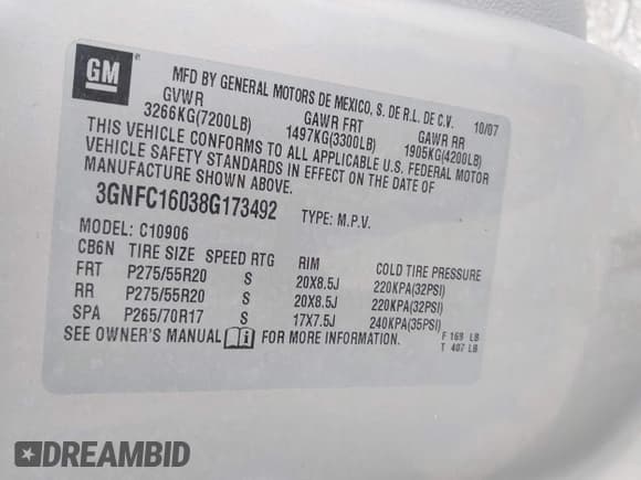 ✅ 2008 Chevrolet Suburban LTZ • VIN: 3GNFC16038G173492 • Лот: 43355753. Опубликован ранее на IAAI с пробегом 178 502 миль. Бесплатный доступ к архиву аукционных продаж из США и подробный отчёт об истории автомобиля на DreamBid. Изображение 9.