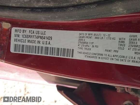 ✅ 2023 Ram 1500 Big Horn • VIN: 1C6SRFFT4PN541429 • Lot: 42593919. Listed on IAAI with 55,487 mi. Free auction sales archive from the USA and detailed vehicle history report at DreamBid. Image 9.