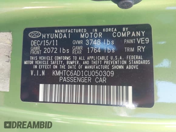 ✅ 2012 Hyundai Veloster w/Gray Int • VIN: KMHTC6AD1CU050309 • Lot: 43214357. Wystawiony na IAAI z przebiegiem 157 778 mil. Bezpłatny archiwum sprzedaży aukcyjnych z USA i szczegółowy raport historii pojazdu na DreamBid. Zdjęcie 9.