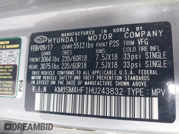 ✅ 2017 Hyundai Santa Fe SE • VIN: KM8SM4HF1HU243832 • Lot: 43654843. Wystawiony na IAAI z przebiegiem 86 588 mil. Bezpłatny archiwum sprzedaży aukcyjnych z USA i szczegółowy raport historii pojazdu na DreamBid. Zdjęcie 9.