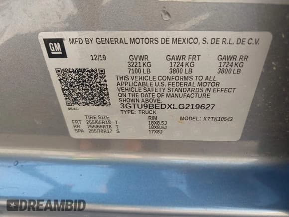 ✅ 2020 GMC Sierra 1500 SLE • VIN: 3GTU9BEDXLG219627 • Лот: 43158274. Опубликован ранее на IAAI с пробегом 108 803 миль. Бесплатный доступ к архиву аукционных продаж из США и подробный отчёт об истории автомобиля на DreamBid. Изображение 9.