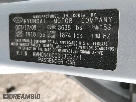 ✅ 2009 Hyundai Accent Auto GLS • VIN: KMHCN46C09U310271 • Lot: 51095345. Listed on Copart with 135,800 mi. Free auction sales archive from the USA and detailed vehicle history report at DreamBid. Image 12.