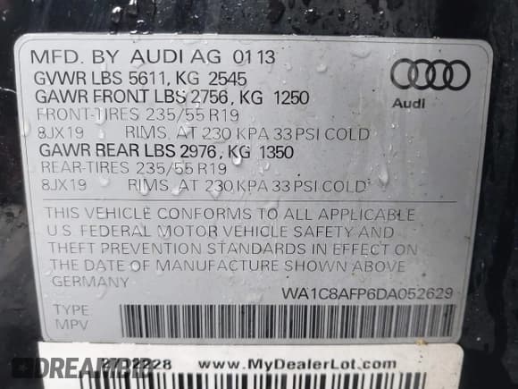 ✅ 2013 Audi Q5 Hybrid Prestige • VIN: WA1C8AFP6DA052629 • Lot: 43780392. Listed on IAAI with 145,237 mi. Free auction sales archive from the USA and detailed vehicle history report at DreamBid. Image 9.