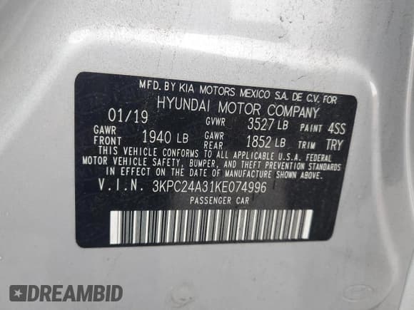 ✅ 2019 Hyundai Accent SEL • VIN: 3KPC24A31KE074996 • Лот: 84665734. Опубликован ранее на Copart с пробегом 81 358 миль. Бесплатный доступ к архиву аукционных продаж из США и подробный отчёт об истории автомобиля на DreamBid. Изображение 12.