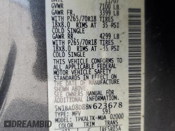 ✅ 2008 Nissan Armada SE • VIN: 5N1BA08D88N623678 • Lot: 70395265. Wystawiony na Copart z przebiegiem 163 463 mil. Bezpłatny archiwum sprzedaży aukcyjnych z USA i szczegółowy raport historii pojazdu na DreamBid. Zdjęcie 14.