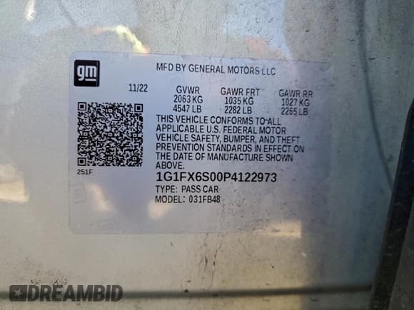 ✅ 2023 Chevrolet Bolt EV 2LT • VIN: 1G1FX6S00P4122973 • Lot: 94489725. Listed on Copart with 6,882 mi. Free auction sales archive from the USA and detailed vehicle history report at DreamBid. Image 13.