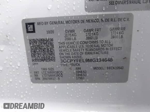 ✅ 2021 Chevrolet Silverado 1500 LT Trail Boss • VIN: 3GCPYFEL9MG134648 • Лот: 43336675. Опубликован ранее на IAAI с пробегом 94 531 миль. Бесплатный доступ к архиву аукционных продаж из США и подробный отчёт об истории автомобиля на DreamBid. Изображение 9.