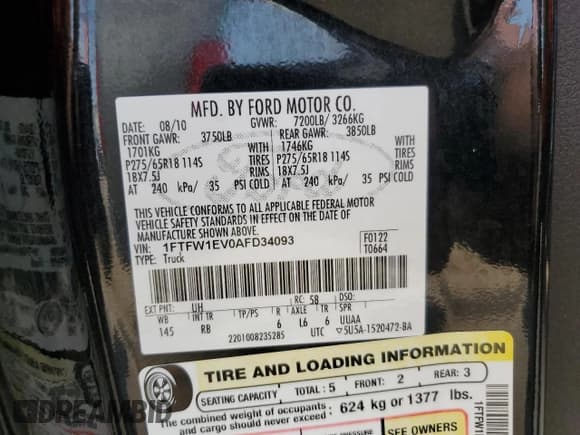 ✅ 2010 Ford F-150 XL • VIN: 1FTFW1EV0AFD34093 • Lot: 91298965. Wystawiony na Copart z przebiegiem 263 932 mil. Bezpłatny archiwum sprzedaży aukcyjnych z USA i szczegółowy raport historii pojazdu na DreamBid. Zdjęcie 12.