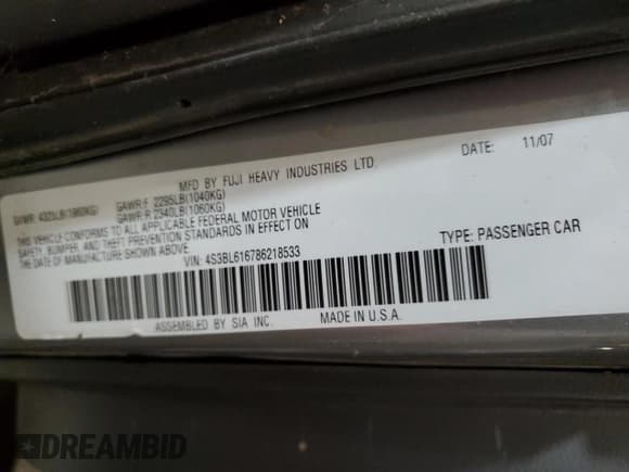 ✅ 2008 Subaru Legacy • VIN: 4S3BL616786218533 • Lot: 50222725. Listed on Copart with 198,389 mi. Free auction sales archive from the USA and detailed vehicle history report at DreamBid. Image 12.