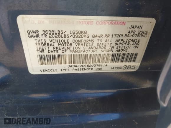 ✅ 2002 Mitsubishi Lancer ES • VIN: JA3AJ26E52U076114 • Лот: 43150393. Опубликован ранее на IAAI с пробегом 142 622 миль. Бесплатный доступ к архиву аукционных продаж из США и подробный отчёт об истории автомобиля на DreamBid. Изображение 9.