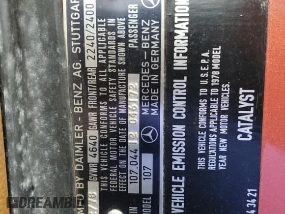 ✅ 1978 Mercedes-Benz SL • VIN: 10704412046172 • Lot: 55160125. Listed on Copart with 53,346 mi. Free auction sales archive from the USA and detailed vehicle history report at DreamBid. Image 12.