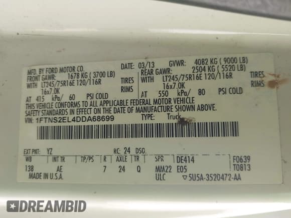 ✅ 2013 Ford Econoline Cargo Commercial • VIN: 1FTNS2EL4DDA68699 • Лот: 41945419. Опубликован ранее на IAAI с пробегом 193 575 миль. Бесплатный доступ к архиву аукционных продаж из США и подробный отчёт об истории автомобиля на DreamBid. Изображение 9.