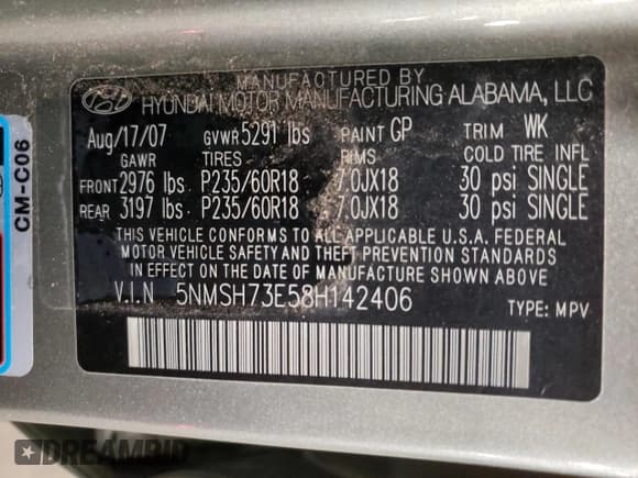 ✅ 2008 Hyundai Santa Fe SE • VIN: 5NMSH73E58H142406 • Lot: 80449904. Listed on Copart with 200,150 mi. Free auction sales archive from the USA and detailed vehicle history report at DreamBid. Image 13.