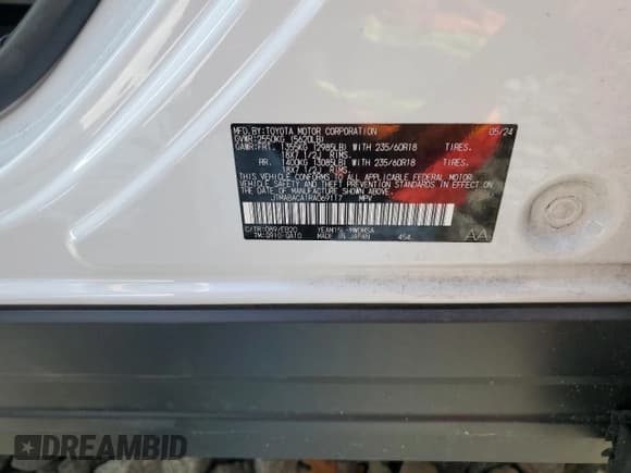 ✅ 2024 Toyota bZ4X XLE • VIN: JTMABACA1RA069117 • Lot: 80920035. Listed on Copart with 223 mi. Free auction sales archive from the USA and detailed vehicle history report at DreamBid. Image 13.