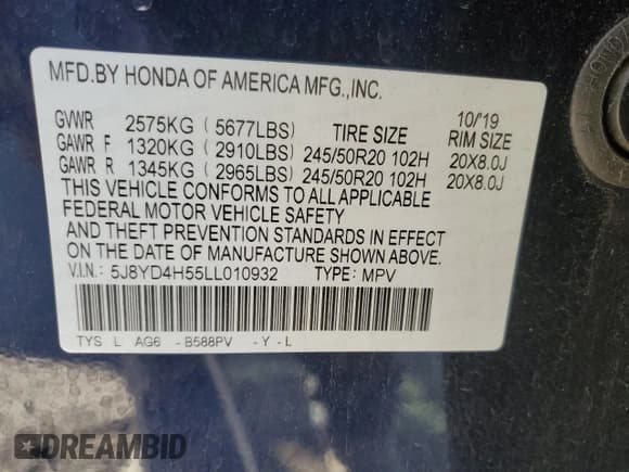 ✅ 2020 Acura MDX Technology • VIN: 5J8YD4H55LL010932 • Lot: 91579145. Listed on Copart with 72,803 mi. Free auction sales archive from the USA and detailed vehicle history report at DreamBid. Image 13.